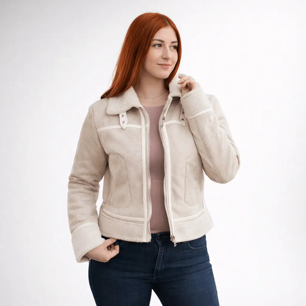 Chaqueta piloto ovejera para mujer, abrigo cálido con forro tipo borrego, corte cómodo y estilo urbano, ideal para días fríos y looks casuales